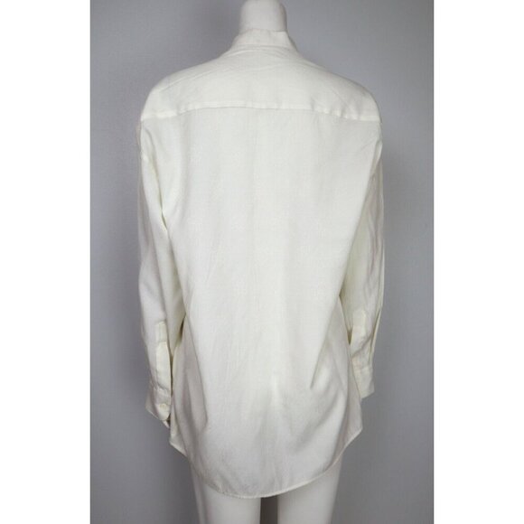 WOMEN'S IVORY WHITE SILKY TEXTURED BUTTON-UP BLOUSE - SIZE M - COLLAR-LESS - Picture 8 of 9